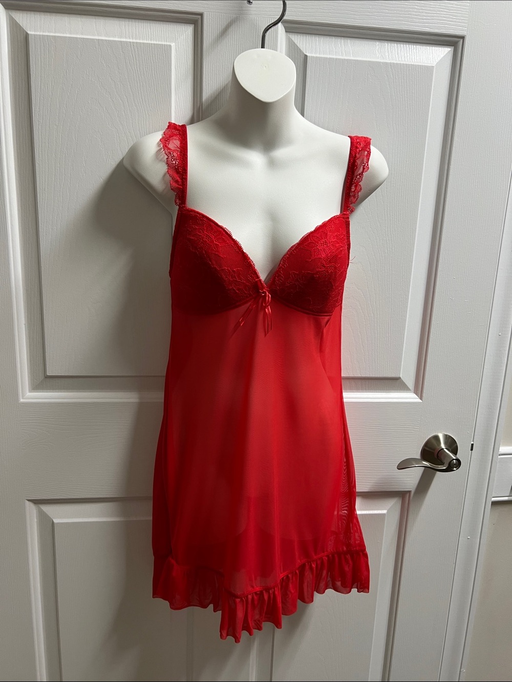 Adore Me Red Lace Sheer Mesh Chemise lingerie babydoll wireless large L new
